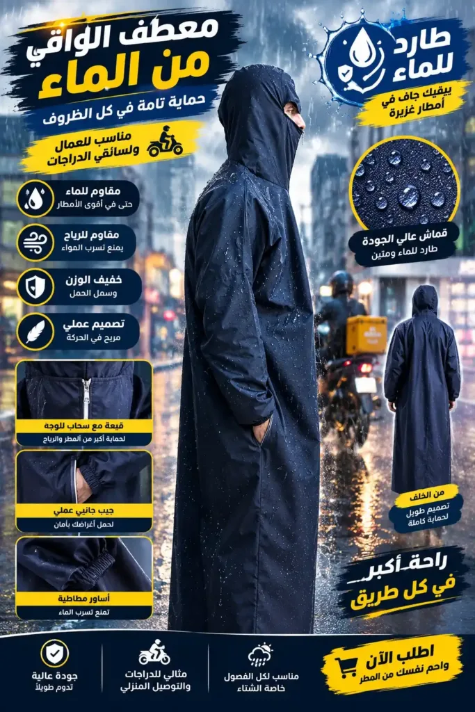 معطف واقي للمطر لأصحاب الدراجات وخدمة التوصيل بقماش مضاد للماء